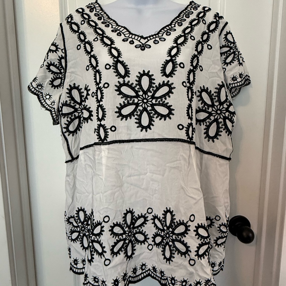 Embroidered Black and White Women's Top